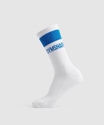 Men's Gymshark Premium Jacquard Single Socks White / Blue | NZ_3777ZUT