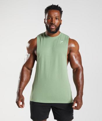 Men's Gymshark React Drop Arm Tanks Green | NZ_3069DFM
