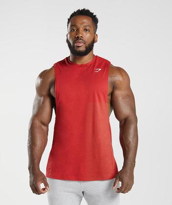 Men's Gymshark React Drop Arm Tanks Red | NZ_3073JPQ