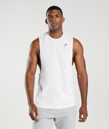 Men's Gymshark React Drop Arm Tanks White | NZ_3078CTV