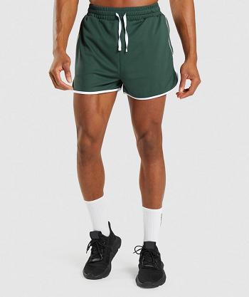 Men's Gymshark Recess 3" Shorts Obsidian Green / White | NZ_3645LIS
