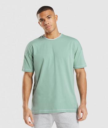 Men's Gymshark Recess T Shirts Blue / White | NZ_3198KOR