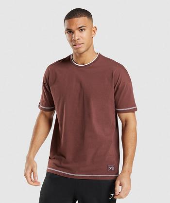 Men's Gymshark Recess T Shirts Pink Brown / White | NZ_3208WNB