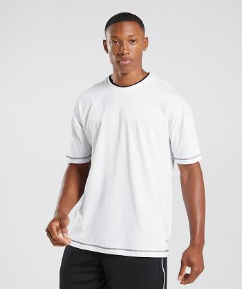 Men's Gymshark Recess T Shirts White / Black | NZ_3206MQZ