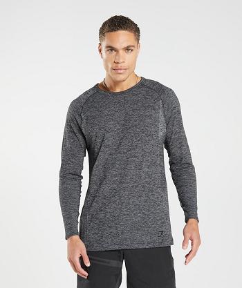 Men's Gymshark Retake Seamless Long Sleeve Black / White | NZ_3401OKI