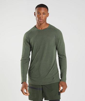 Men's Gymshark Retake Seamless Long Sleeve Olive | NZ_3402PJJ