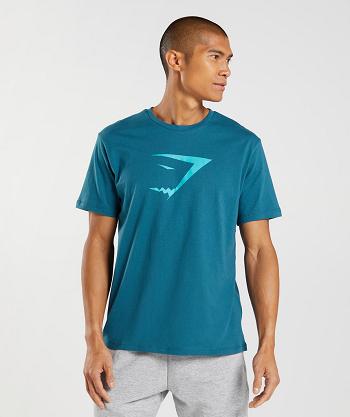 Men's Gymshark Sharkhead Infill T Shirts Blue | NZ_3234PJJ
