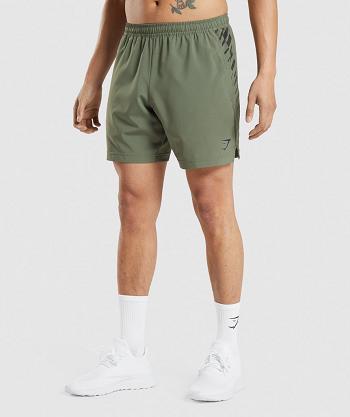 Men's Gymshark Sport Stripe 7" Shorts Olive | NZ_3605TCE