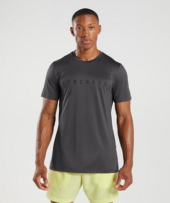 Men's Gymshark Sport Stripe T Shirts Black Grey | NZ_3102ZUT