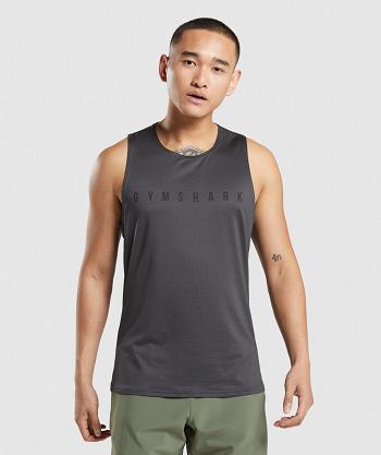 Men's Gymshark Sport Stripe Tanks Black Grey | NZ_2998DFM