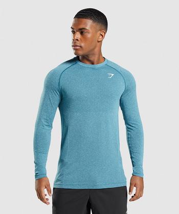 Men's Gymshark Vital Seamless Light Long Sleeve Turquoise | NZ_3388CTV