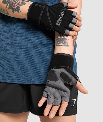 Men's Gymshark Wrap Lifting Gloves Equipment Black | NZ_3853LIS