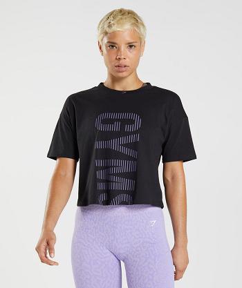 Women's Gymshark 315 Midi T Shirts Black / Purple | NZ_4009LIS