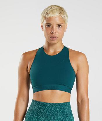 Women's Gymshark 315 Performance High Neck Sports Bra Turquoise / Blue | NZ_4057GSO