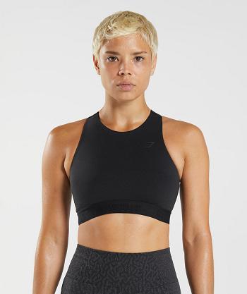 Women's Gymshark 315 Performance High Neck Sports Bra Black / Deep Grey | NZ_4064CTV