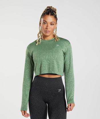 Women's Gymshark Adapt Animal Seamless Long Sleeve Green | NZ_4276MQZ