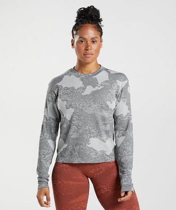 Women's Gymshark Adapt Camo Seamless Long Sleeve Light Grey / Black | NZ_4240GSO