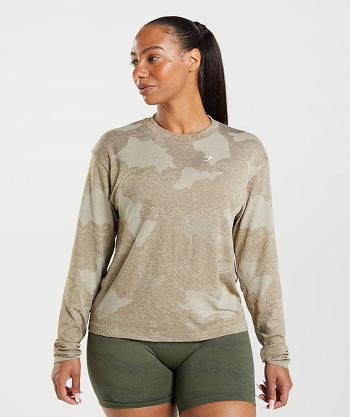 Women's Gymshark Adapt Camo Seamless Long Sleeve Grey / Brown | NZ_4243KOR