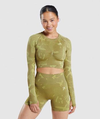 Women's Gymshark Adapt Camo Seamless Long Sleeve Green | NZ_4244LIS
