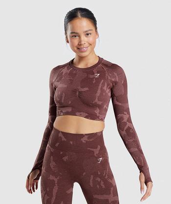 Women's Gymshark Adapt Camo Seamless Long Sleeve Pink Brown | NZ_4248VRW