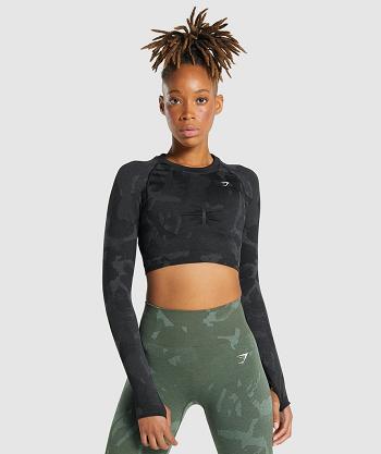 Women's Gymshark Adapt Camo Seamless Long Sleeve Black | NZ_4267JPQ