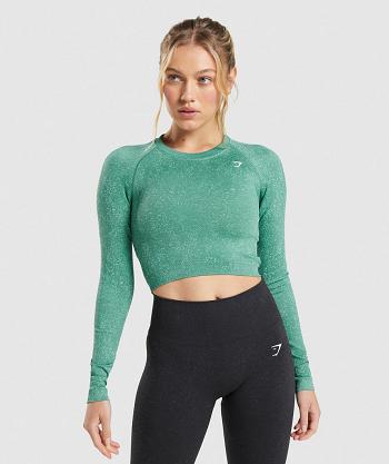 Women's Gymshark Adapt Fleck Seamless Long Sleeve Green | NZ_4247CTV