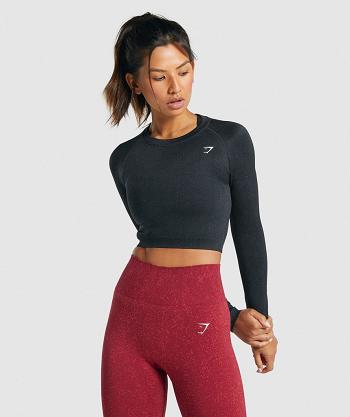 Women's Gymshark Adapt Fleck Seamless Long Sleeve Black | NZ_4252QMA