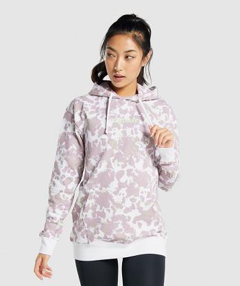 Women's Gymshark Camo Graphic Oversized Hoodie White / Purple | NZ_4298XYU