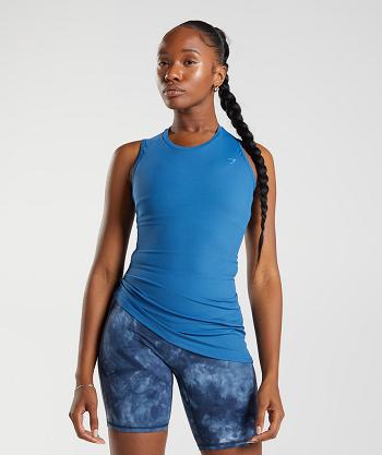 Women's Gymshark Elevate Asymmetric Tanks Blue | NZ_3982JPQ