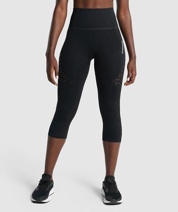 Women's Gymshark Energy Seamless Cropped Leggings Black | NZ_4765ZUT