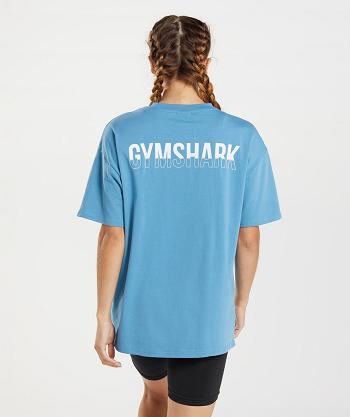 Women's Gymshark Fraction Oversized T Shirts Blue | NZ_4034JPQ