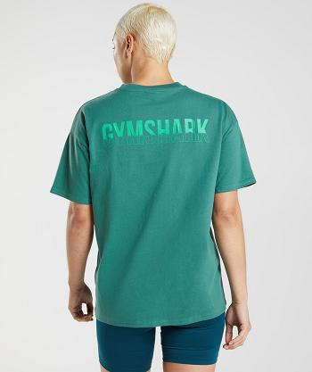 Women's Gymshark Fraction Oversized T Shirts Green | NZ_4037ZUT