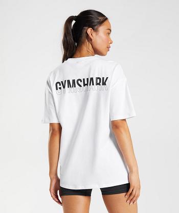Women's Gymshark Fraction Oversized T Shirts White | NZ_4048DFM