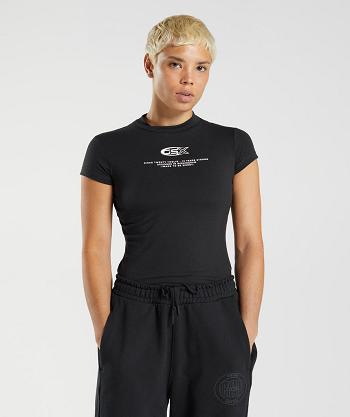 Women's Gymshark Gs10 Year Body Fit T Shirts Black | NZ_4036LIS