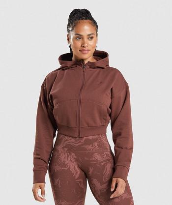 Women's Gymshark Gs Power Cropped Zip Hoodie Brown | NZ_4309FDN