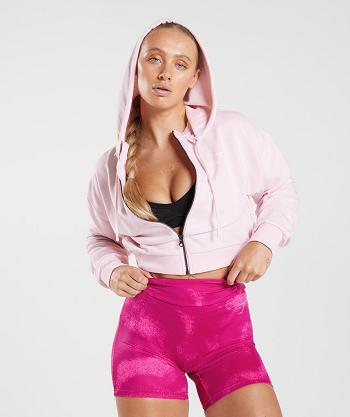 Women's Gymshark Gs Power Cropped Zip Hoodie Pink | NZ_4325VRW