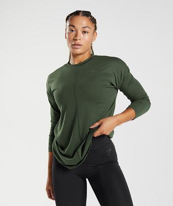 Women's Gymshark Gs Power Long Sleeve T Shirts Olive | NZ_4040VRW