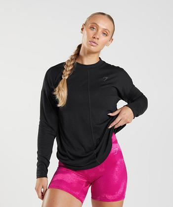 Women's Gymshark Gs Power Long Sleeve T Shirts Black | NZ_4041BEX