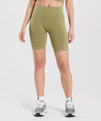 Women's Gymshark Pause Seamless Cycling Shorts Green | NZ_4637VRW