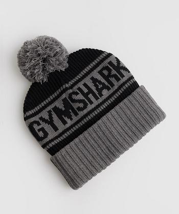 Women's Gymshark Pom Beanie Hats Black / Grey | NZ_4953GSO