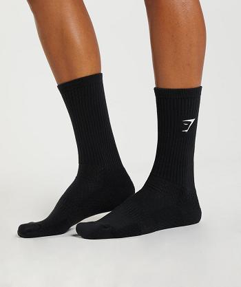 Women's Gymshark Premium Sharkhead Crew Single Socks Black | NZ_4901DFM