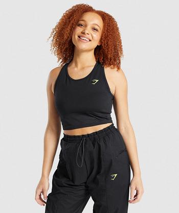 Women's Gymshark Pulse Crop Tanks Black | NZ_3946GSO