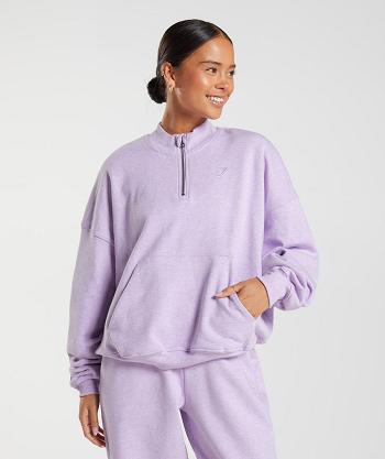 Women's Gymshark Rest Day Sweats 1/2 Zip Pullover Accessories Purple | NZ_4536MQZ