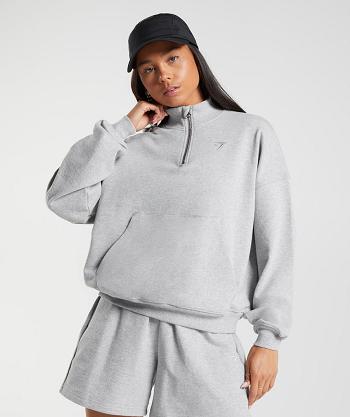 Women's Gymshark Rest Day Sweats 1/2 Zip Pullover Accessories Light Grey | NZ_4537QMA
