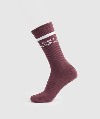 Women's Gymshark Social Club Double Stripe 1pk Socks Pink Brown / White | NZ_4935GSO