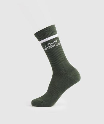 Women's Gymshark Social Club Double Stripe 1pk Socks Olive / White | NZ_4936HAP