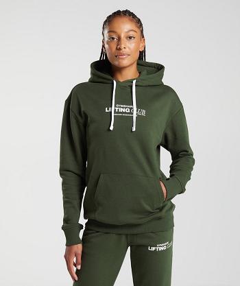 Women's Gymshark Social Club Oversized Hoodie Olive | NZ_4334YXF