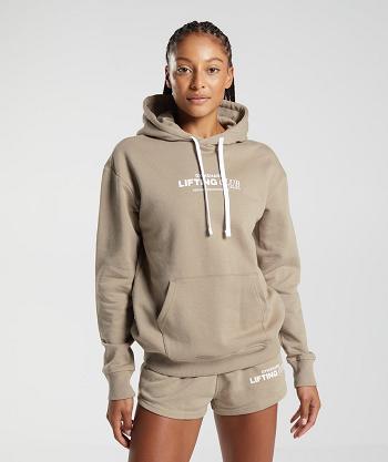Women's Gymshark Social Club Oversized Hoodie Brown | NZ_4337OKI