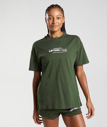 Women's Gymshark Social Club Oversized T Shirts Olive | NZ_4050GSO