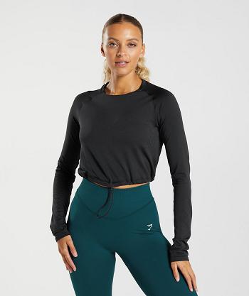 Women's Gymshark Sweat Seamless Long Sleeve Black | NZ_4261AHK